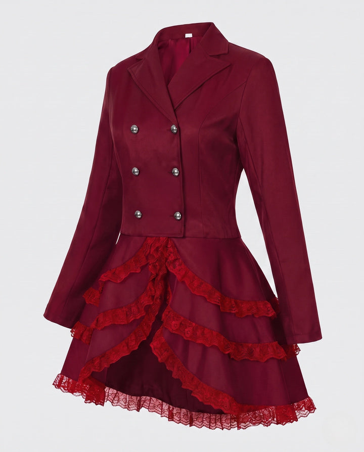Damska elegancka Ruffle kurtka z Deep V-Neck i podwójna Buttoned przodem Lumaza
