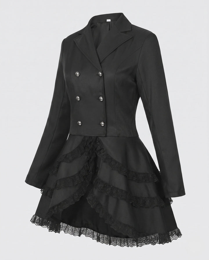 Damska elegancka Ruffle kurtka z Deep V-Neck i podwójna Buttoned przodem Lumaza