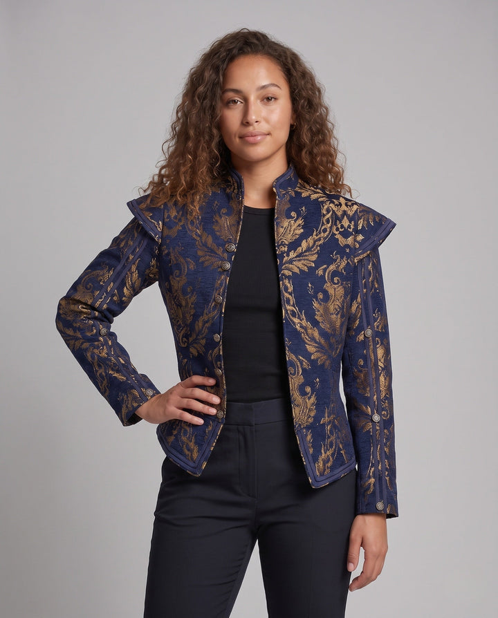 Damska Luxurious Jacquard kurtka z Intricate Embroidery Lumaza