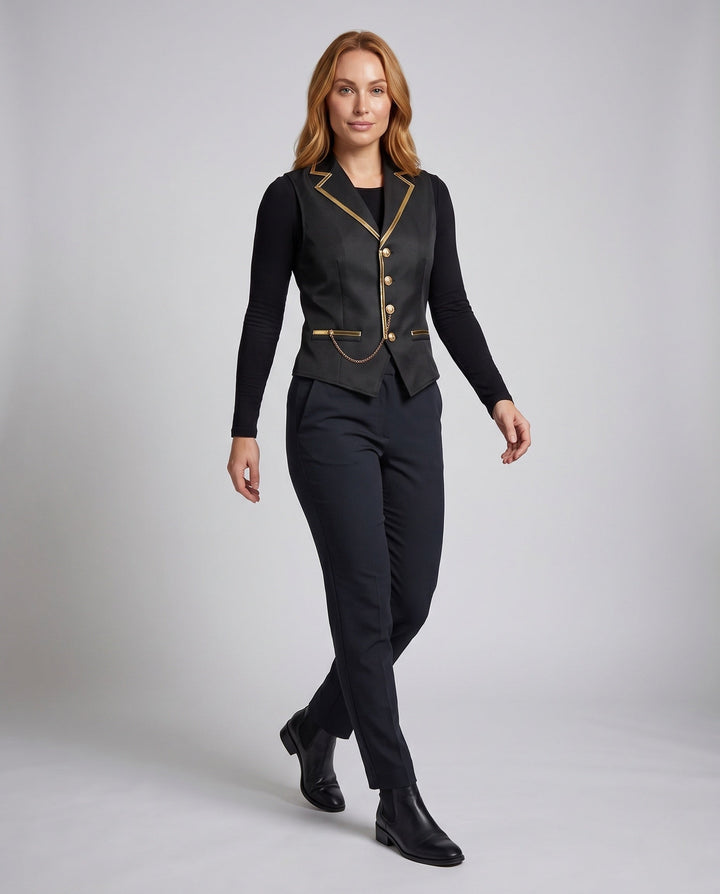 Damska elegancka kamizelka z Golden Accents i Decorative Chain Lumaza