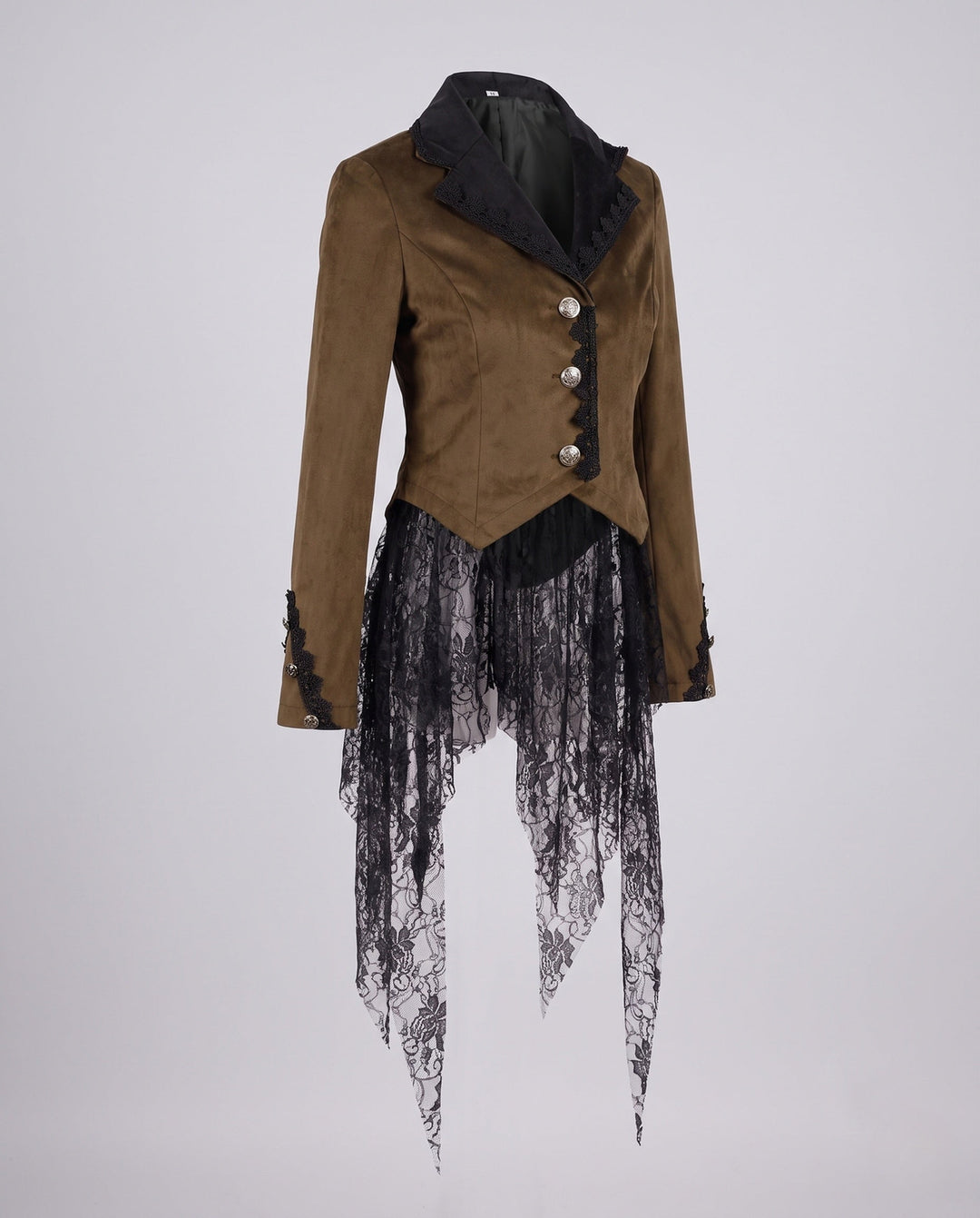 Damska welurowa kurtka z Asymmetric dołem i Lace Trim Lumaza