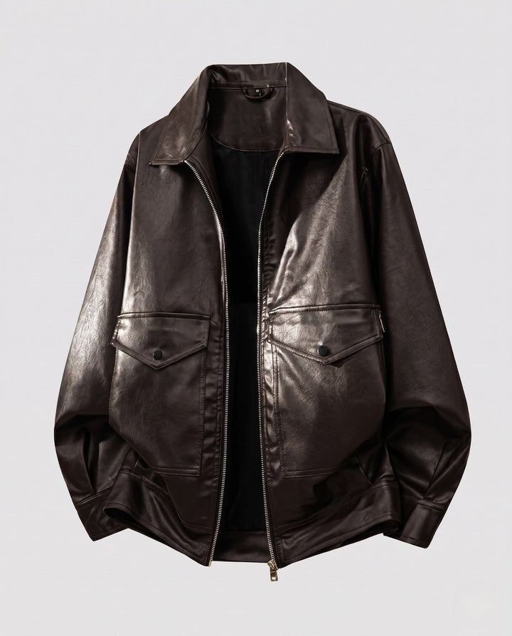 Kurtka ze skóry syntetycznej męska z kołnierzykiem koszulowym - na co dzień