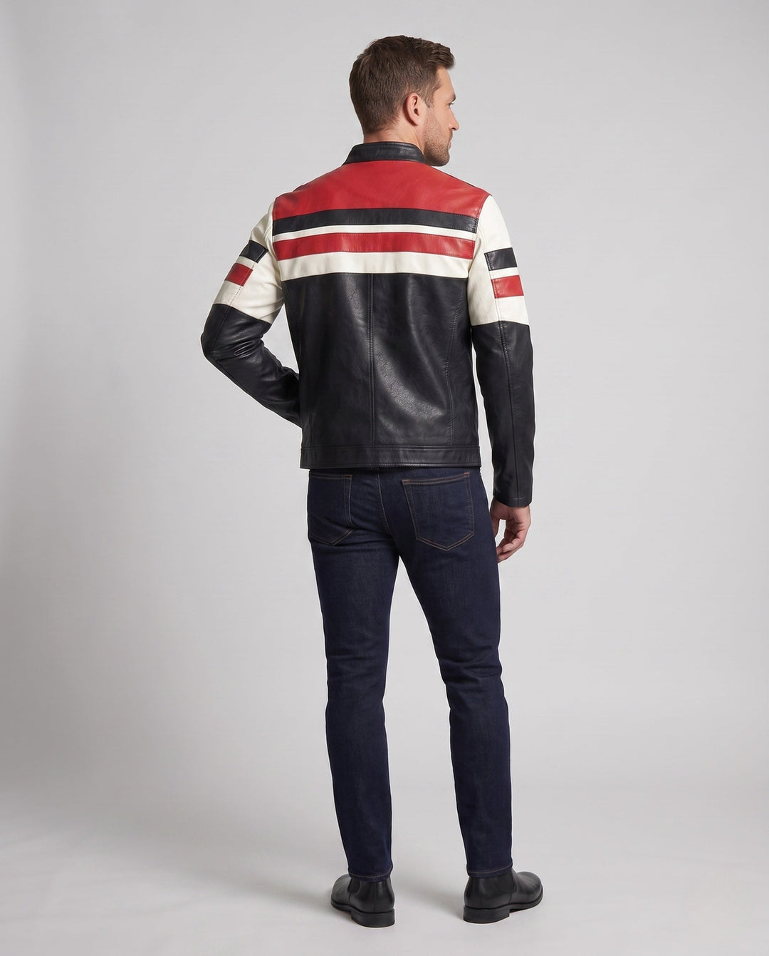 Kurtka ze skóry syntetycznej męska w stylu retro, ze stójką - do miasta i na co dzień