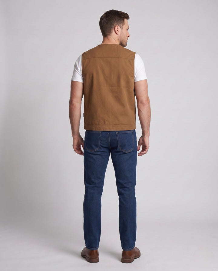 Męska solidny canvas utility kamizelka z w kratę wner Lwwg i D-Rwg