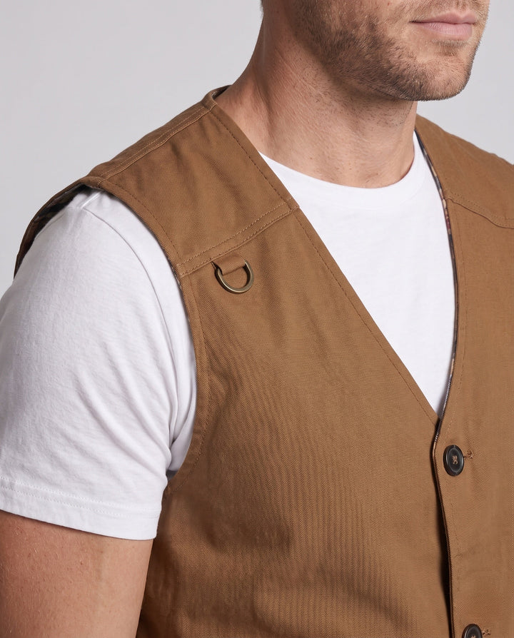 Męska solidny canvas utility kamizelka z w kratę wner Lwwg i D-Rwg
