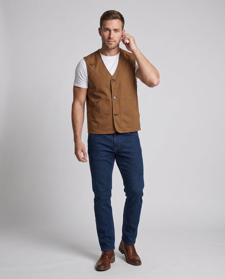 Męska solidny canvas utility kamizelka z w kratę wner Lwwg i D-Rwg