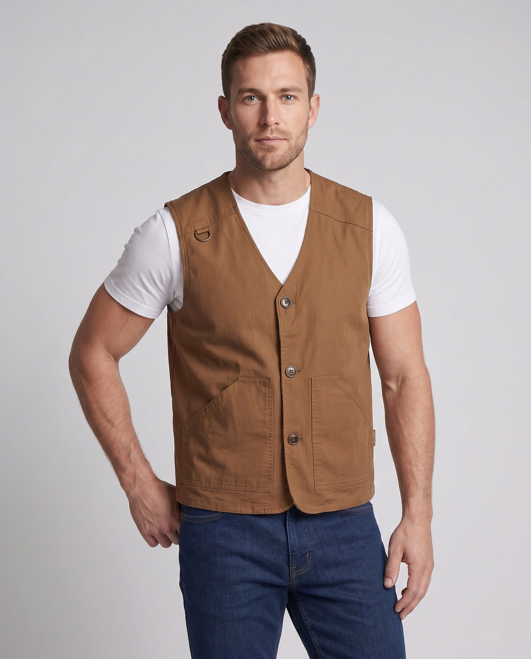 Męska solidny canvas utility kamizelka z w kratę wner Lwwg i D-Rwg