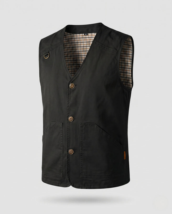 Męska solidny canvas utility kamizelka z w kratę wner Lwwg i D-Rwg