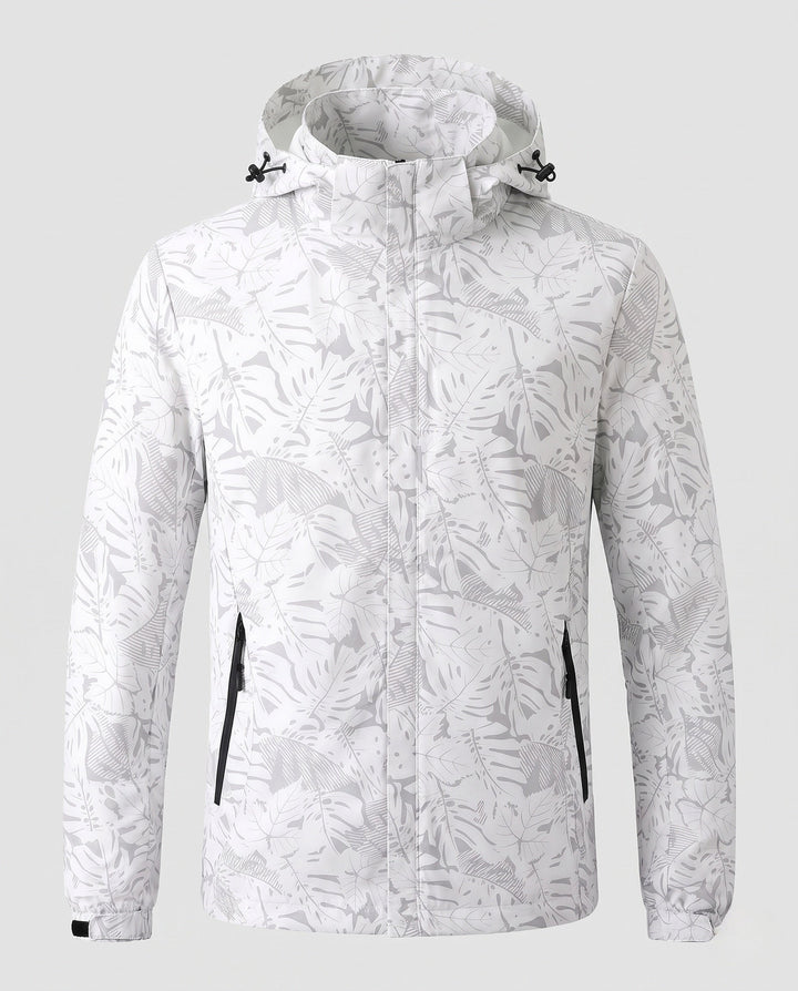 Damska lekka wodoodporna z kapturem kurtka z kwiatowa leaf print i regulowanym hood Lumaza