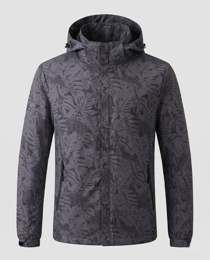 Damska lekka wodoodporna z kapturem kurtka z kwiatowa leaf print i regulowanym hood Lumaza