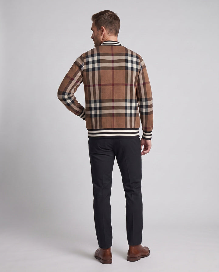 Męski Casual Zip-Up Cardigan z Check Pattern