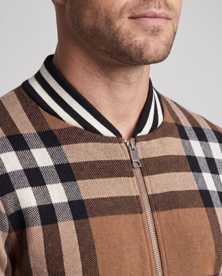 Męski Casual Zip-Up Cardigan z Check Pattern