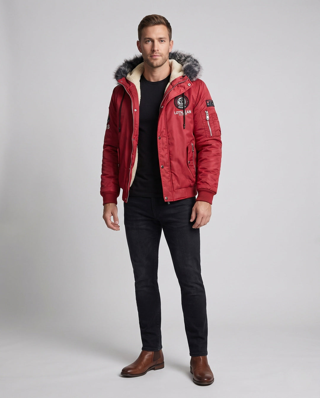 Męski Fashionable Winter Kurtka z Imitacja Futro Podszewka
