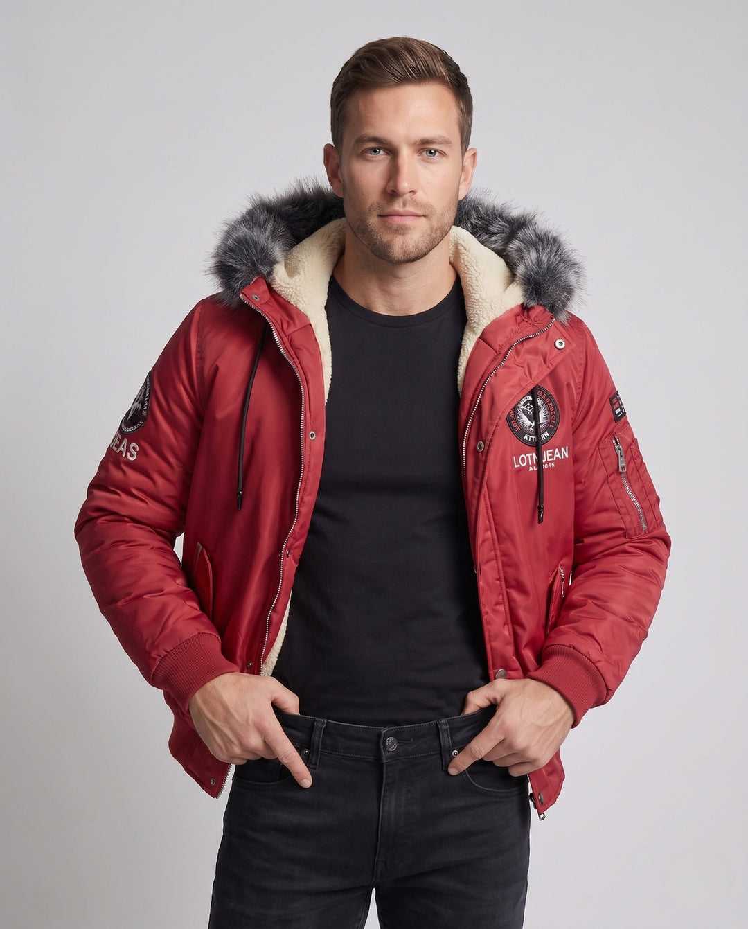 Męski Fashionable Winter Kurtka z Imitacja Futro Podszewka