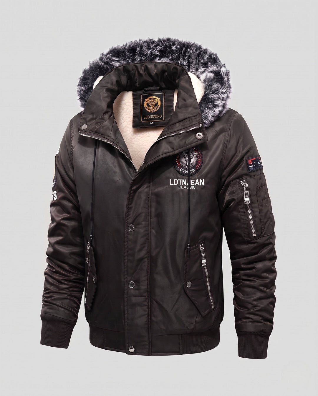 Męski Fashionable Winter Kurtka z Imitacja Futro Podszewka