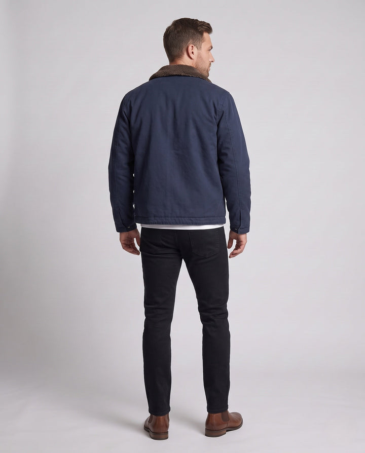 Męska solidny field kurtka z teddy kołnierzem