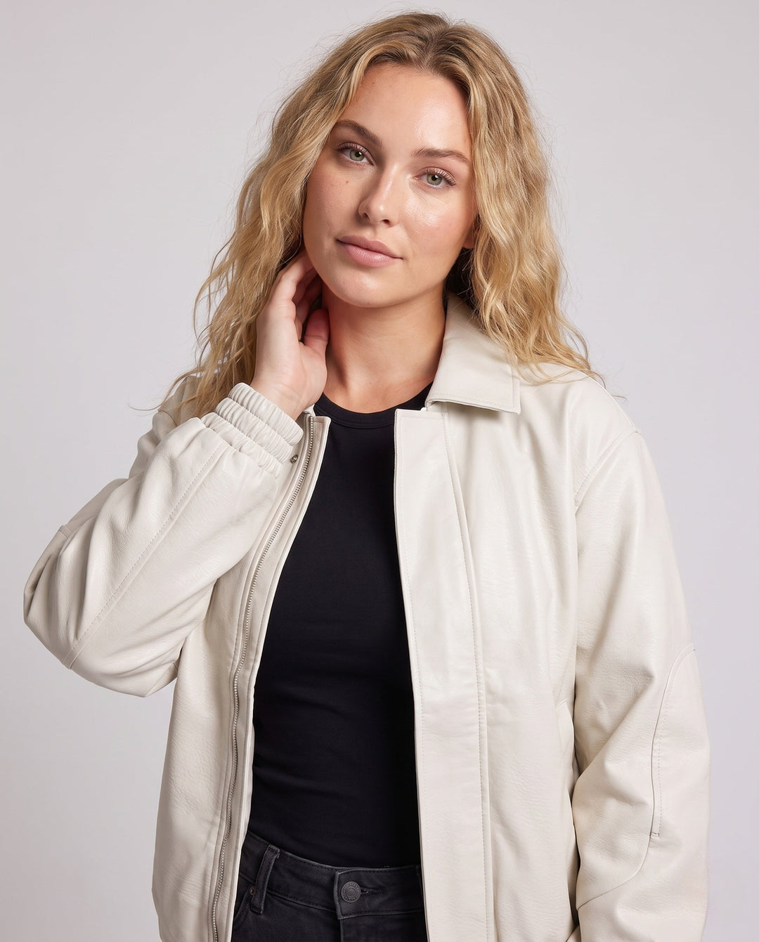 Damska Fashionable imitacja skóry kurtka z codzienna Cut Lumaza