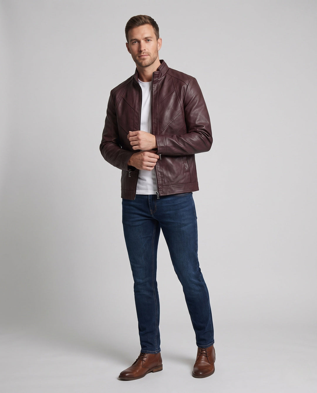 Męski Elegancki Imitacja skóry Kurtka z Full-Zip