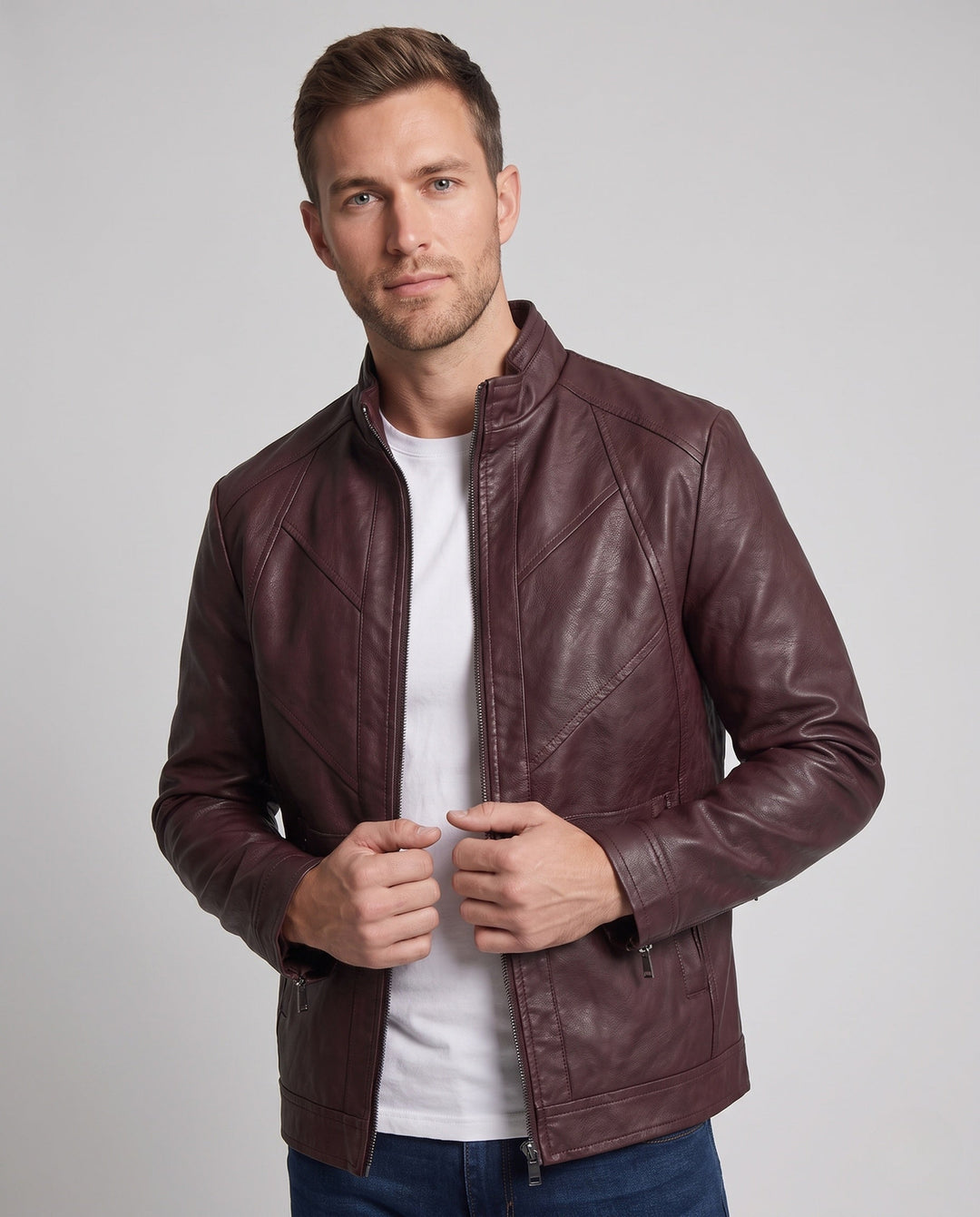 Męski Elegancki Imitacja skóry Kurtka z Full-Zip