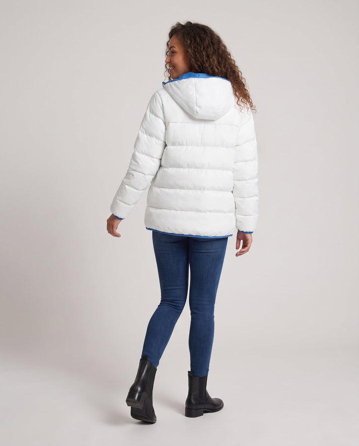 Damska krótka pikowana Winter kurtka z kontrastowy bluza z kapturem Lining &amp; z kieszeniami na zamek Lumaza