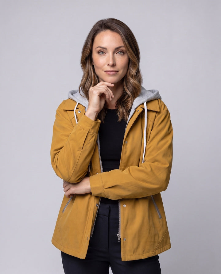 Damska oversize Transitional kurtka z kapturem, kontrastowy Lining &amp; z kieszeniami na zamek Lumaza