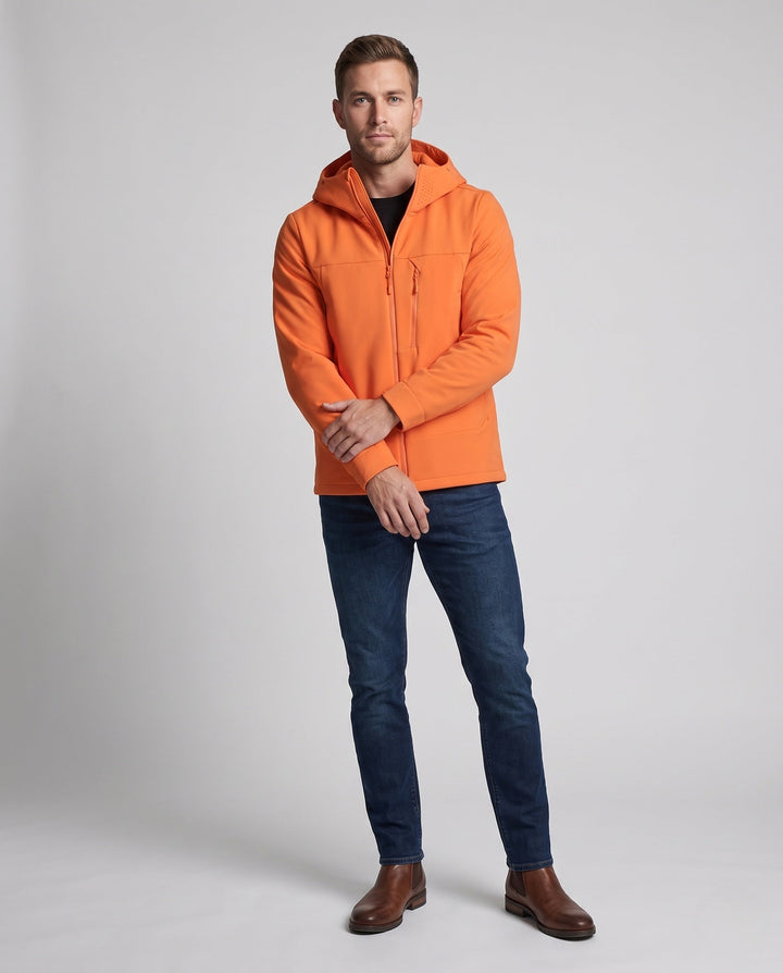 Męski Oddychający Kurtka softshell z Ergonomic Kaptur, Zamek Kieszeń na piersi &amp; Extended Tył Dół