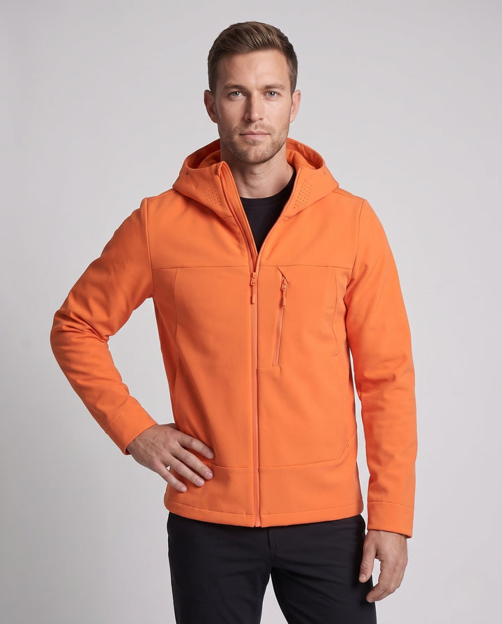 Męski Oddychający Kurtka softshell z Ergonomic Kaptur, Zamek Kieszeń na piersi &amp; Extended Tył Dół