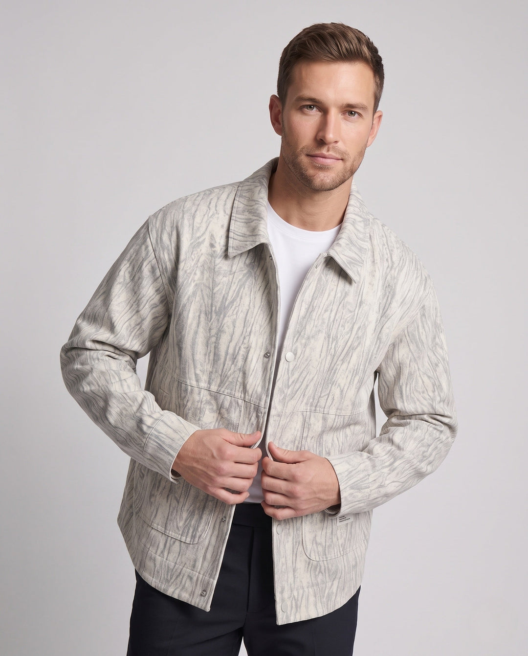 Męski Oversized Transitional Kurtka z Snap Guzik Zapięcie i Textured Surface