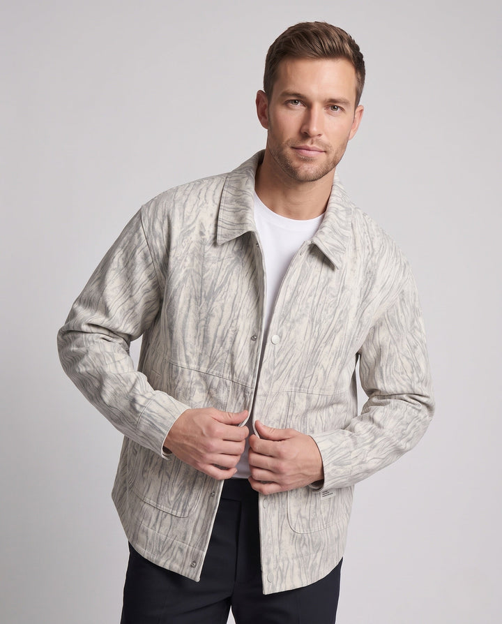 Męski Oversized Transitional Kurtka z Snap Guzik Zapięcie i Textured Surface