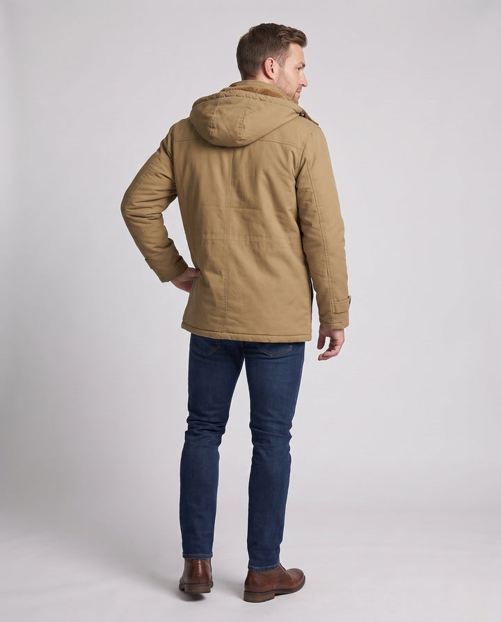 Męski Solidny Płótno Kurtka field z Kaptur, Multi-Pockets &amp; Tailored Krój