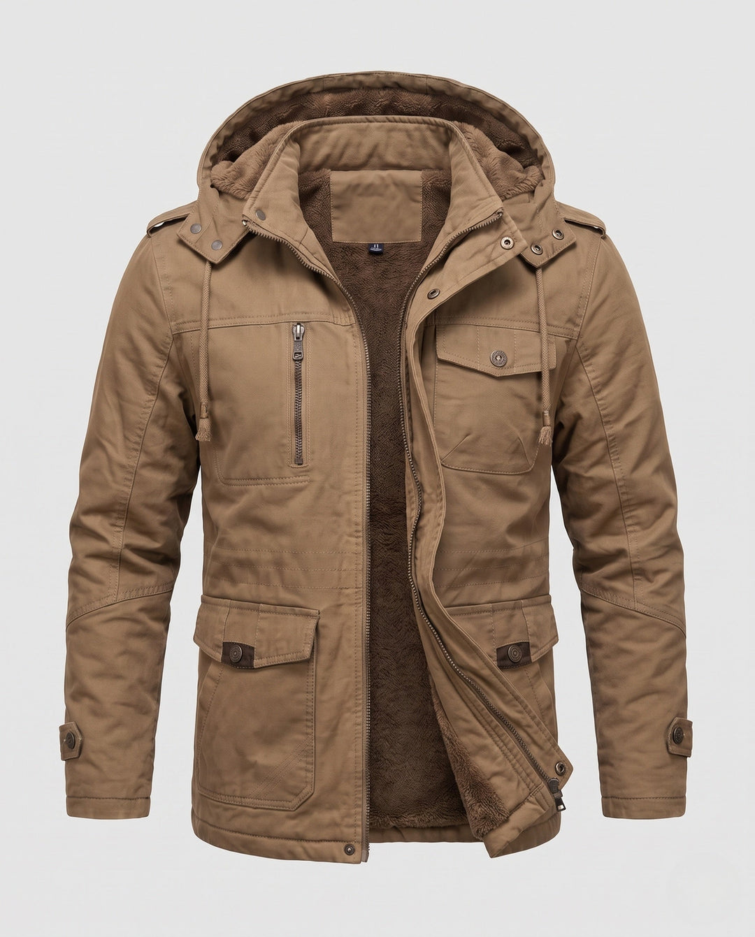 Męski Solidny Płótno Kurtka field z Kaptur, Multi-Pockets &amp; Tailored Krój