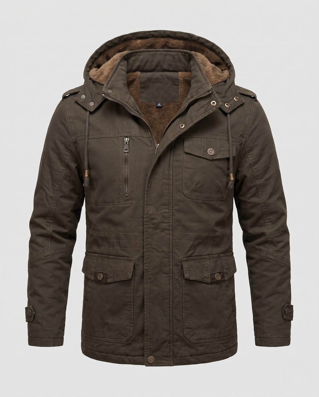 Męski Solidny Płótno Kurtka field z Kaptur, Multi-Pockets &amp; Tailored Krój