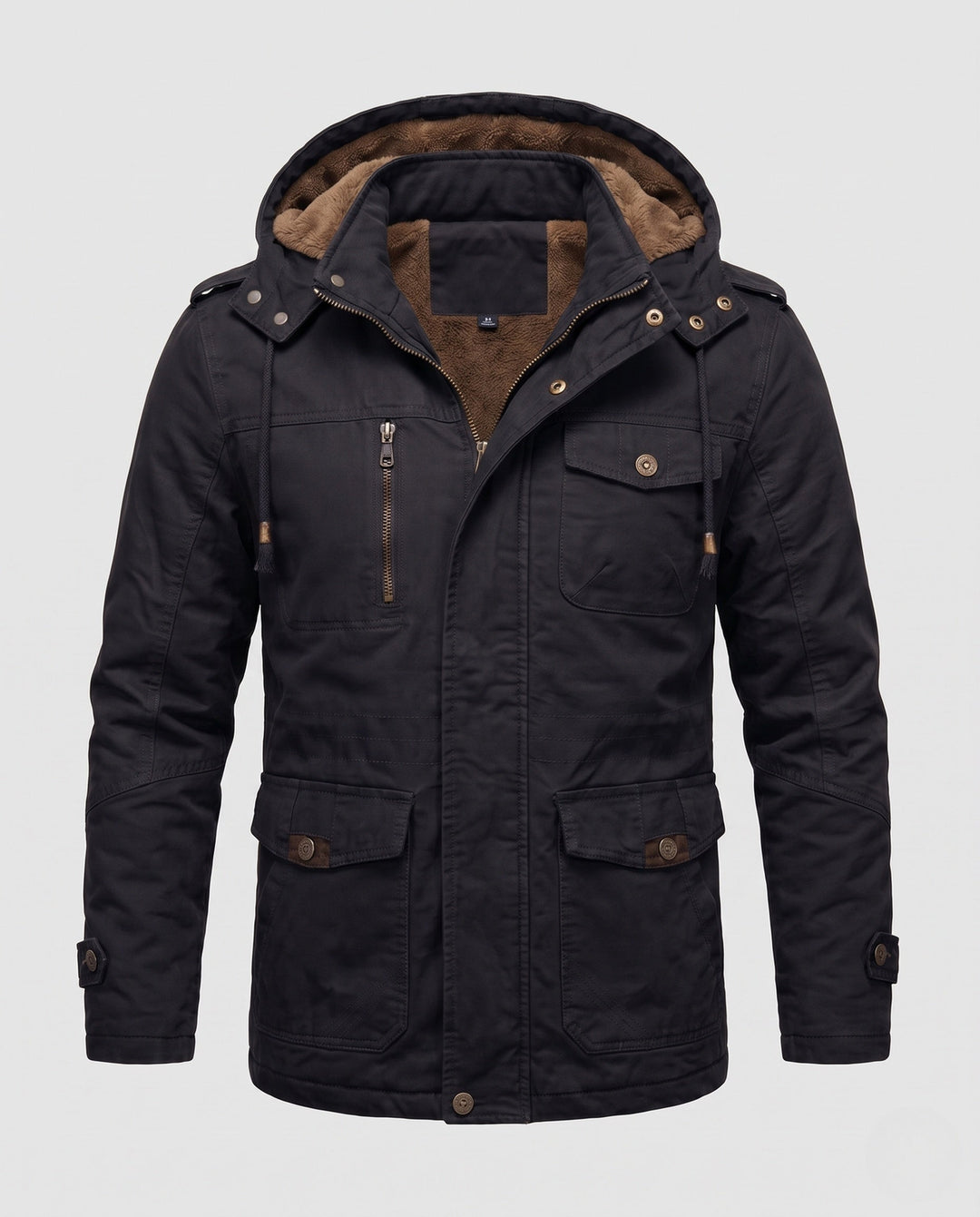Męski Solidny Płótno Kurtka field z Kaptur, Multi-Pockets &amp; Tailored Krój