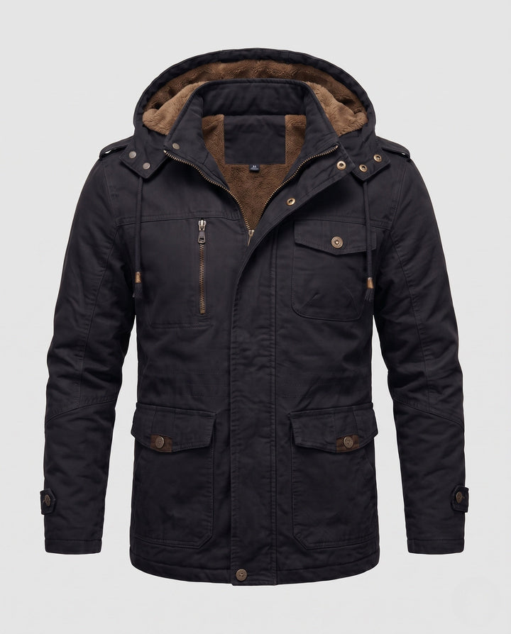 Męski Solidny Płótno Kurtka field z Kaptur, Multi-Pockets &amp; Tailored Krój