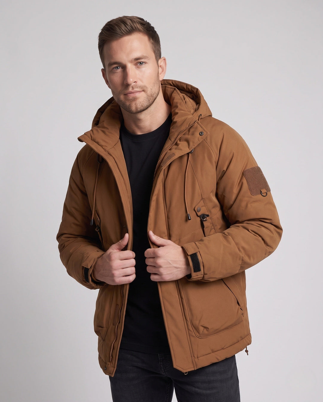 Męska Technical kapturemed parka z Extended Back, termiczny Quiltwg &amp; Multi-funkcja kieszeniami