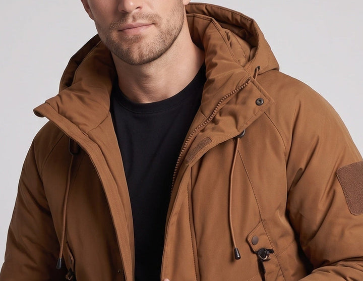 Męska Technical kapturemed parka z Extended Back, termiczny Quiltwg &amp; Multi-funkcja kieszeniami
