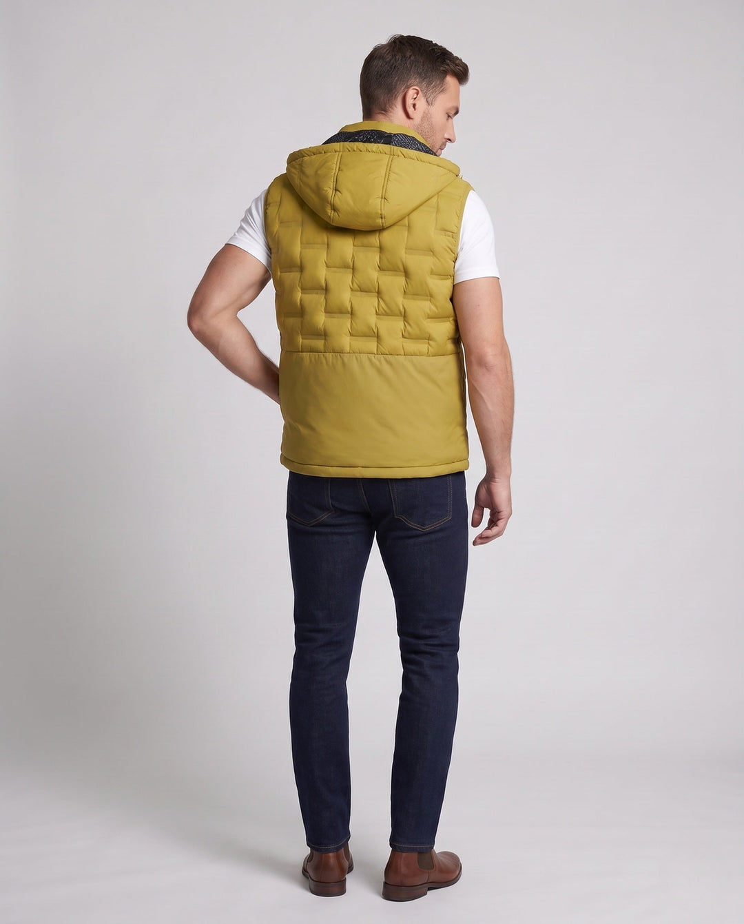 Męski Ultra-lekki Pikowany Kamizelka termiczna z Kaptur, Packable Feature &amp; Wind-resistant Surface