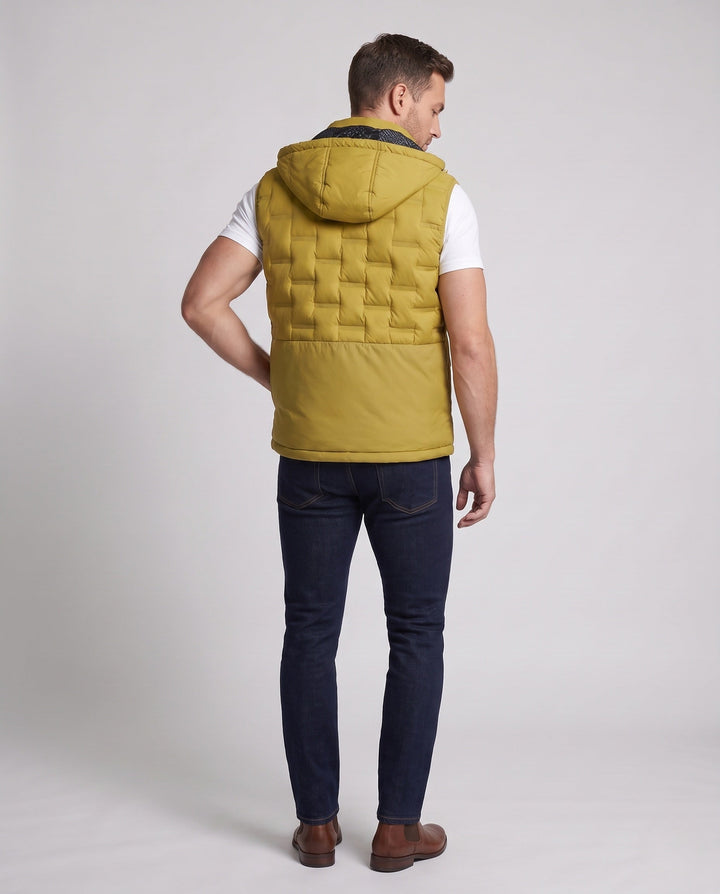 Męski Ultra-lekki Pikowany Kamizelka termiczna z Kaptur, Packable Feature &amp; Wind-resistant Surface
