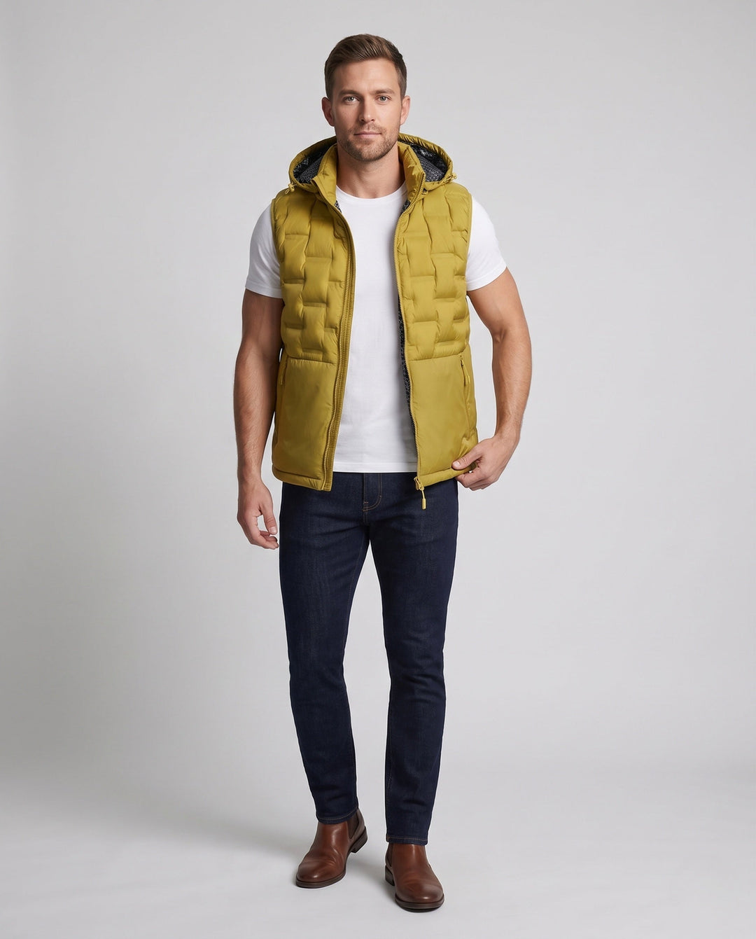 Męski Ultra-lekki Pikowany Kamizelka termiczna z Kaptur, Packable Feature &amp; Wind-resistant Surface
