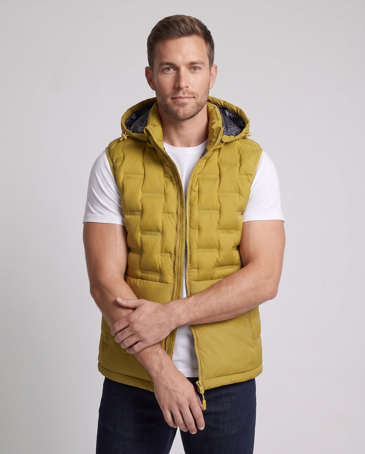 Męski Ultra-lekki Pikowany Kamizelka termiczna z Kaptur, Packable Feature &amp; Wind-resistant Surface