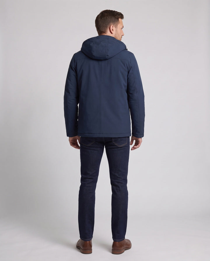 Mężczyźni Water-repellent Softshell Transitional Kurtka z Pikowany Termiczny Wewnętrzny Podszewka i Kaptur