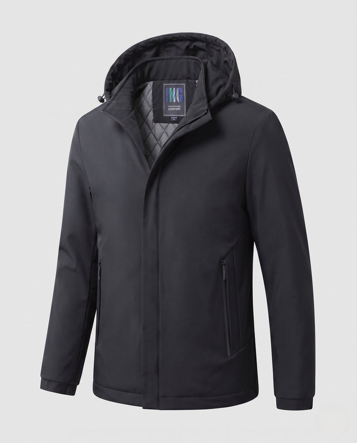 Mężczyźni Water-repellent Softshell Transitional Kurtka z Pikowany Termiczny Wewnętrzny Podszewka i Kaptur