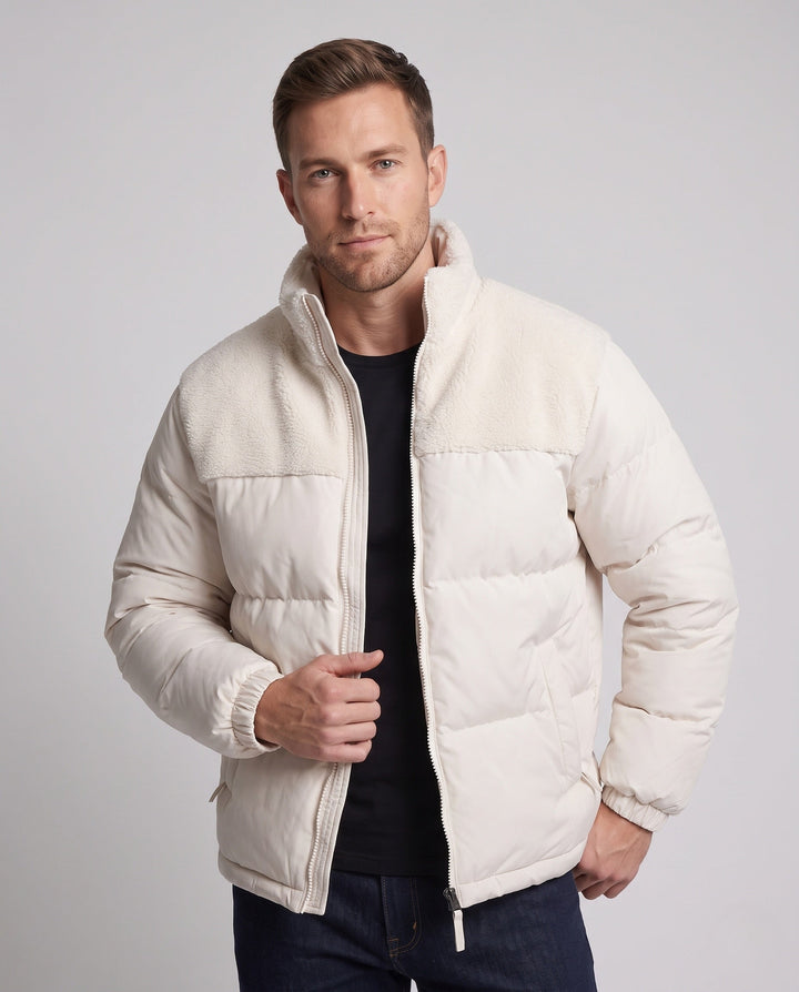 Męski reversible ocieplany pikowany kurtka z teddy trim i high kołnierz ze stójką