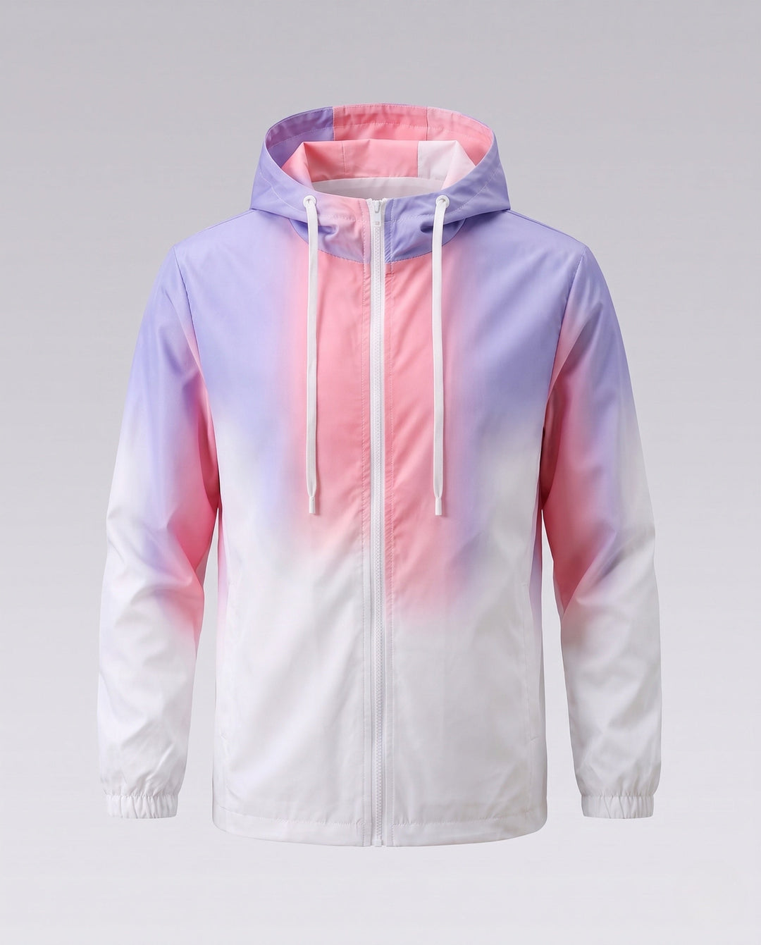 Unisex Farbverlauf-Leichte Windjacke mit Kapuze, Kordelzug und durchgehendem Reißverschluss