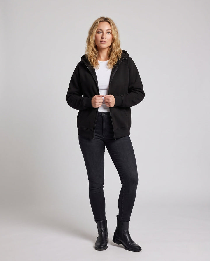 Unisex oversize-polarowa-zamkiemjacke im Minimalstil mit Kapuze und Kängurutaschen