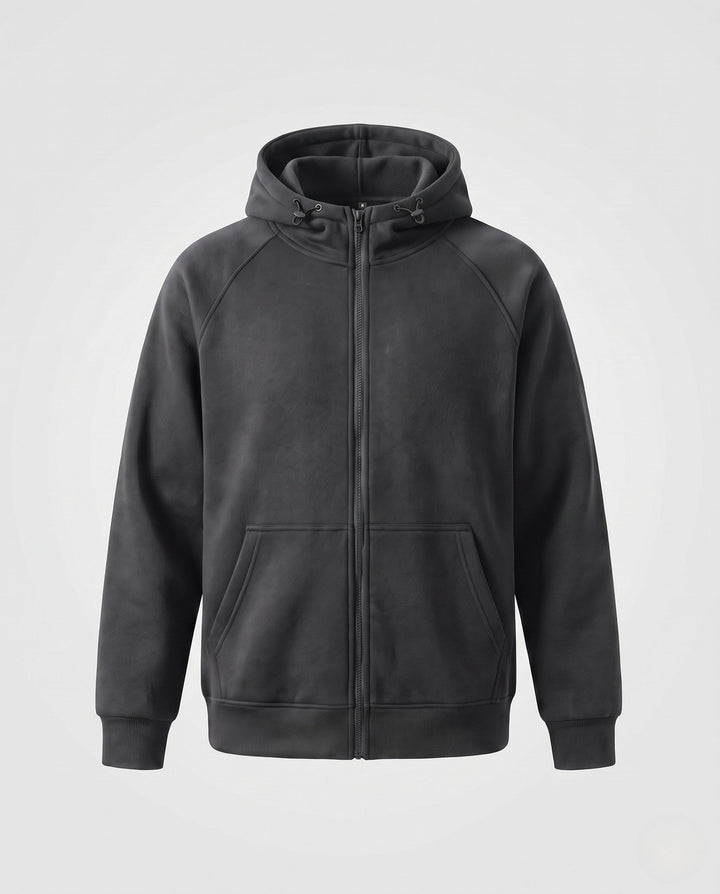Unisex oversize-polarowa-zamkiemjacke im Minimalstil mit Kapuze und Kängurutaschen