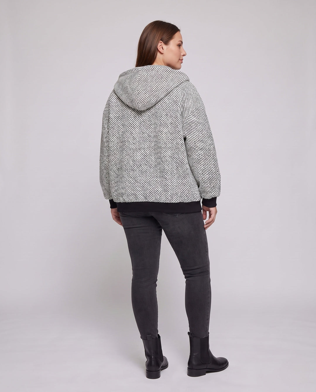 Unisex oversize Teddy-polarowa-Kapuzenjacke mit durchgehendem Reißverschluss und aufgesetzten Eingrifftaschen