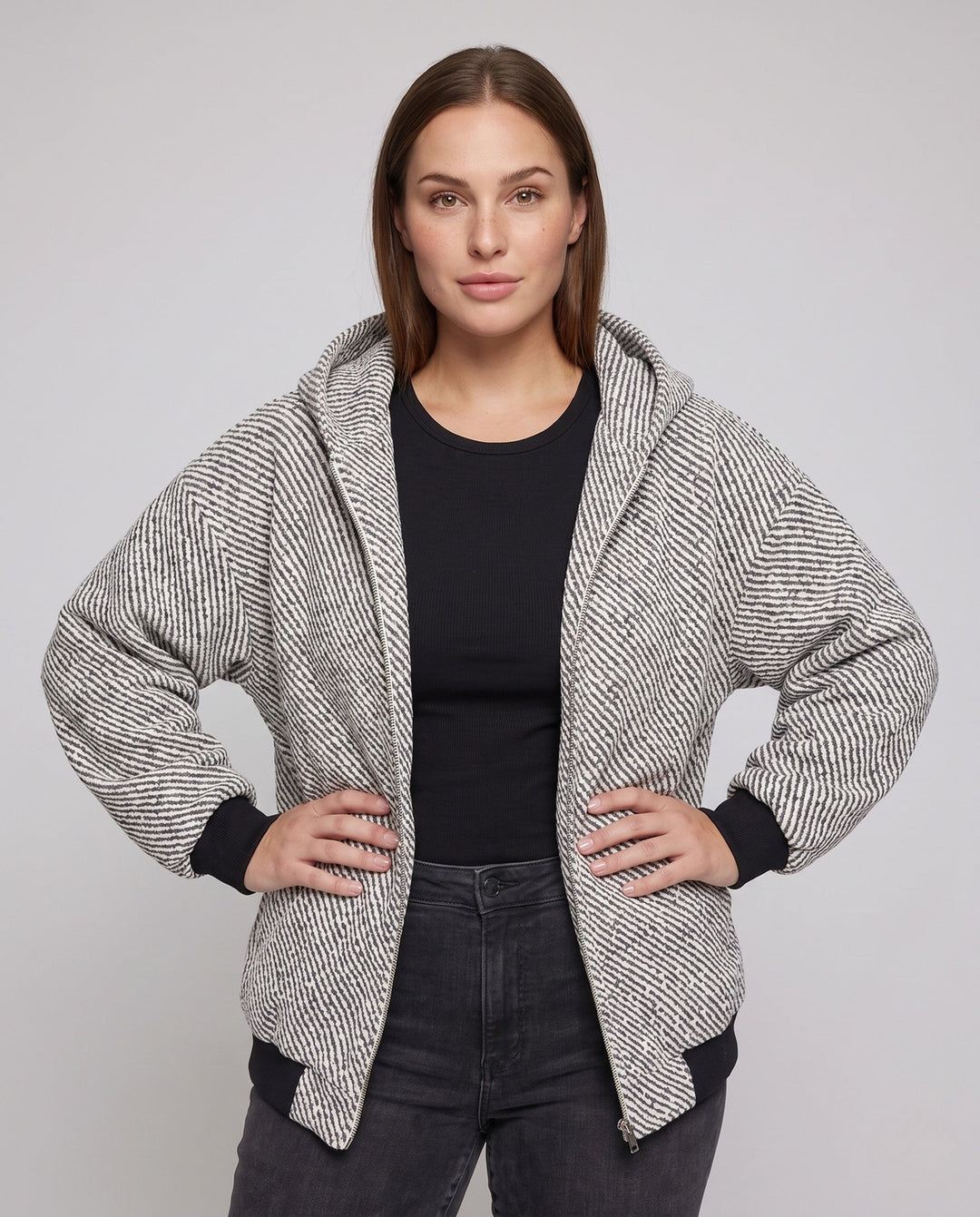 Unisex oversize Teddy-polarowa-Kapuzenjacke mit durchgehendem Reißverschluss und aufgesetzten Eingrifftaschen