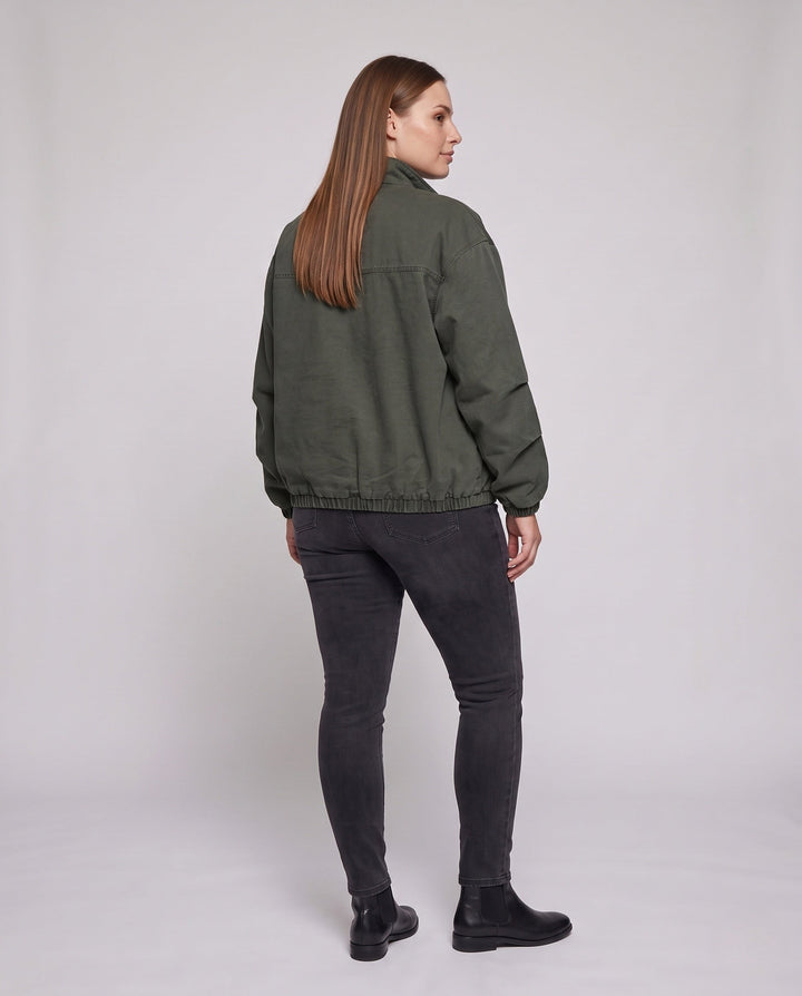 Unisex oversize funkcjonalna-Fieldjacke mit Stehkragen, verdeckter Druckknopfleiste und elastischem Saum