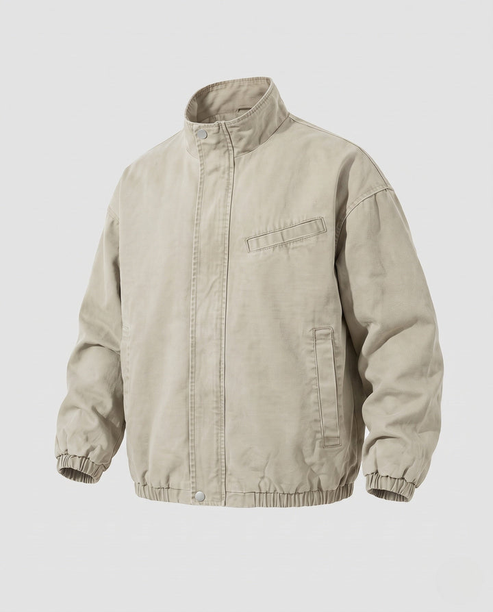 Unisex oversize funkcjonalna-Fieldjacke mit Stehkragen, verdeckter Druckknopfleiste und elastischem Saum